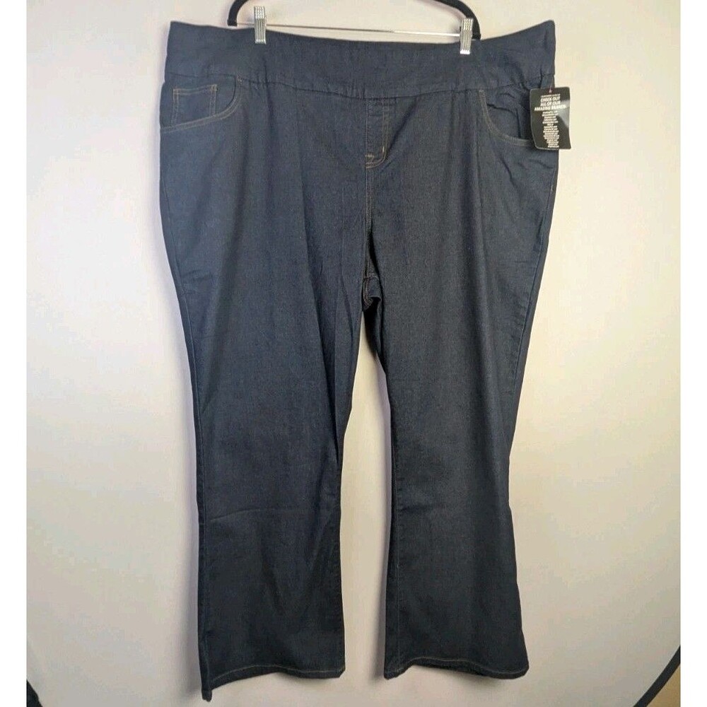 Woman Within Plus Size 30W Stretch Cotton Pull On Elastic Waist Denim Blue Jeans